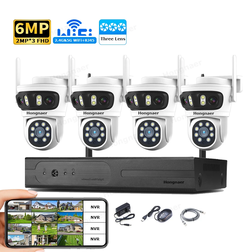 Home Security Camera System - 2026 Hongnaer 6MP 4CH 3 Lens
