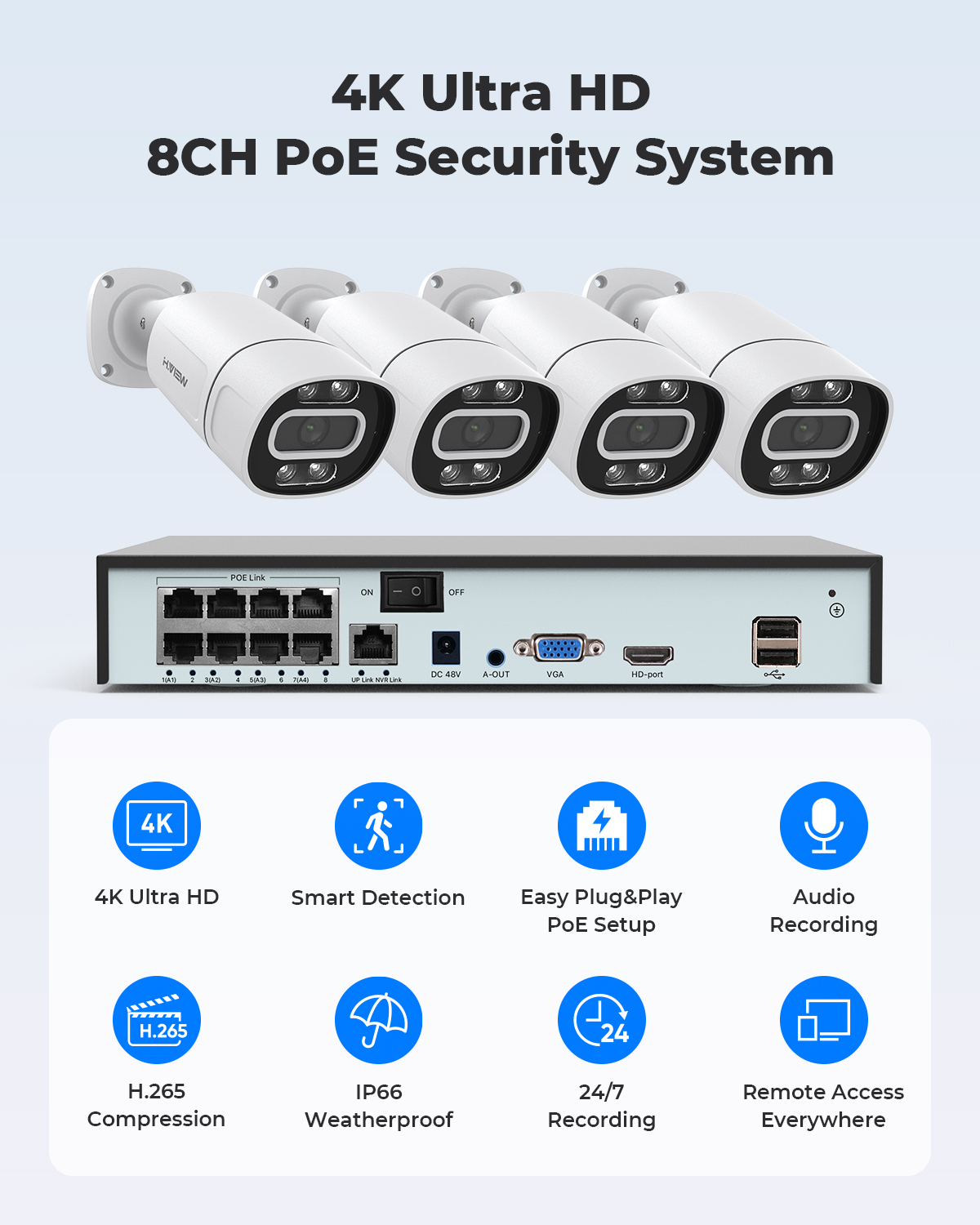 H.View 4K 5Mp 8Mp Poe CCTV Sec - đánh giá và giá Home Security Camera System